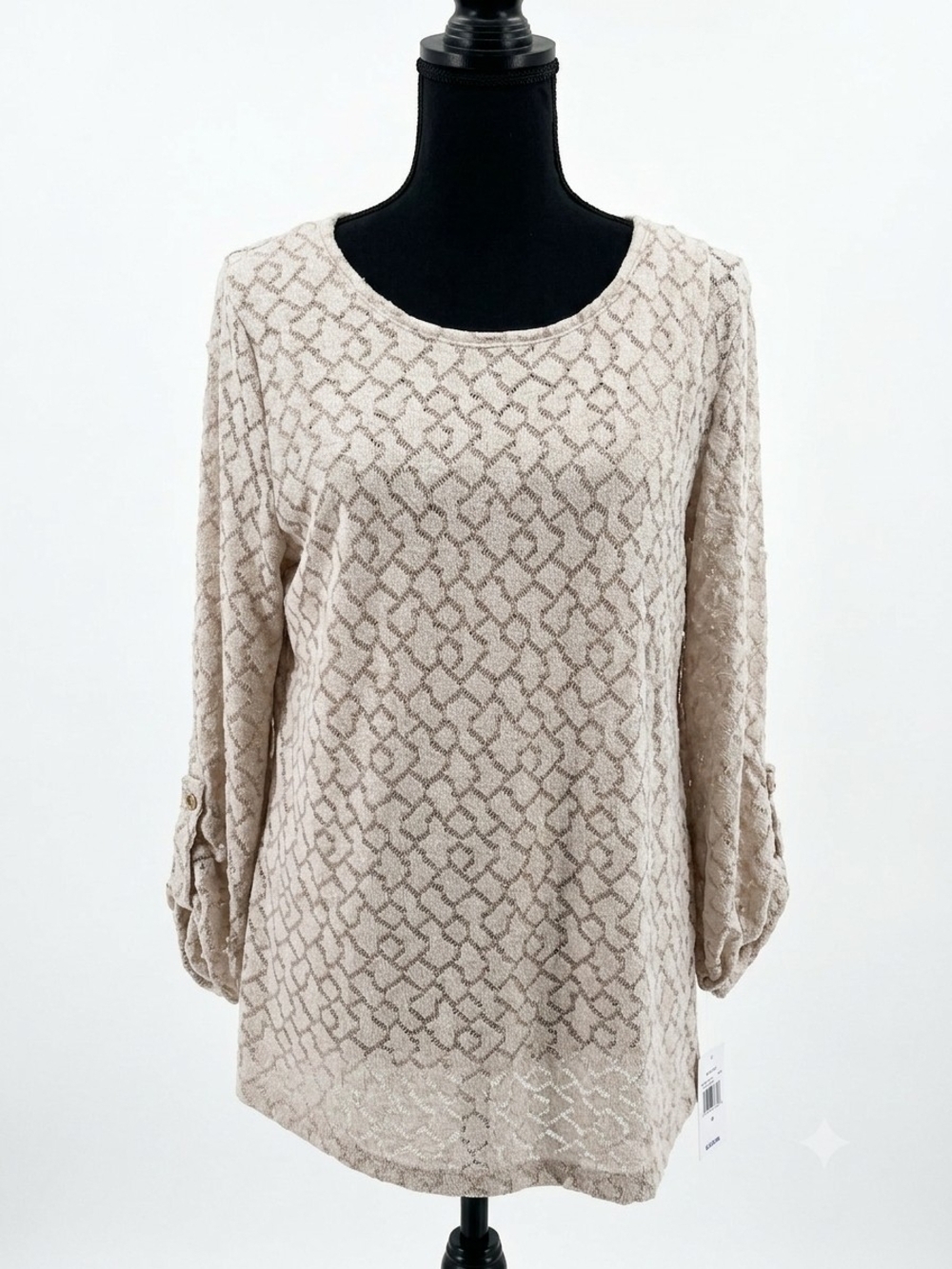 I.N. Studio Beige Textured Geometric Tunic Top